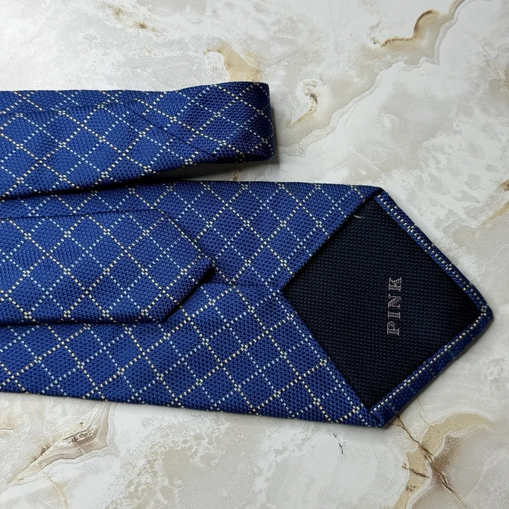 Pink Thomas Mens Silk Tie Blue Print 3 3/4